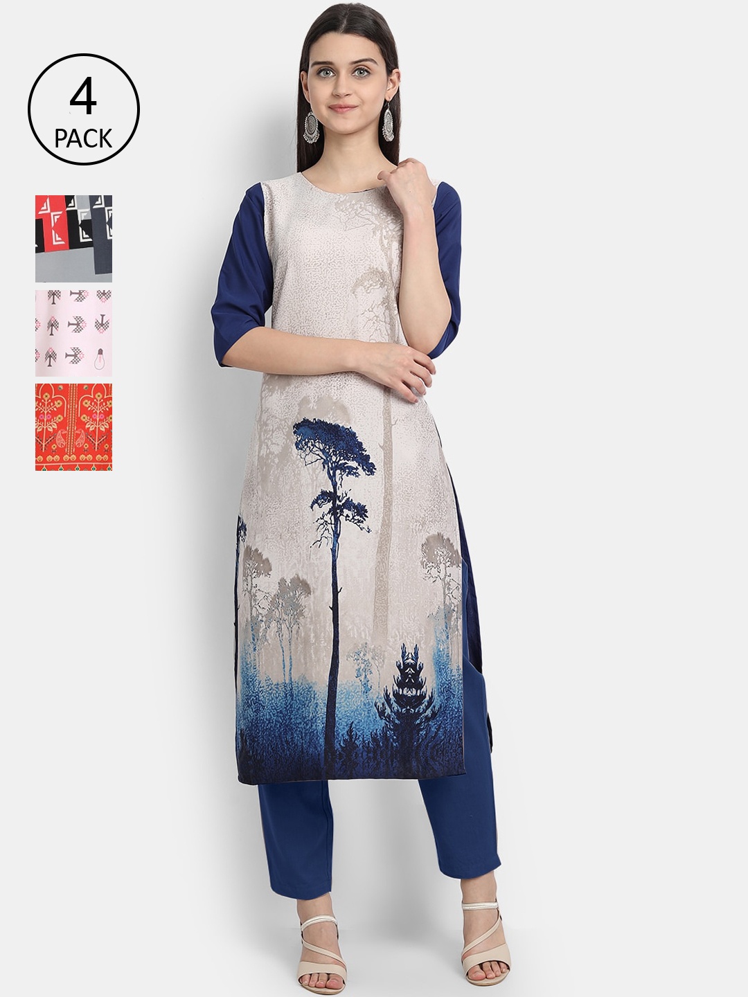 

Ethnic basket Women Pack Of 4 Digital Printed Crepe Kurta, Orange