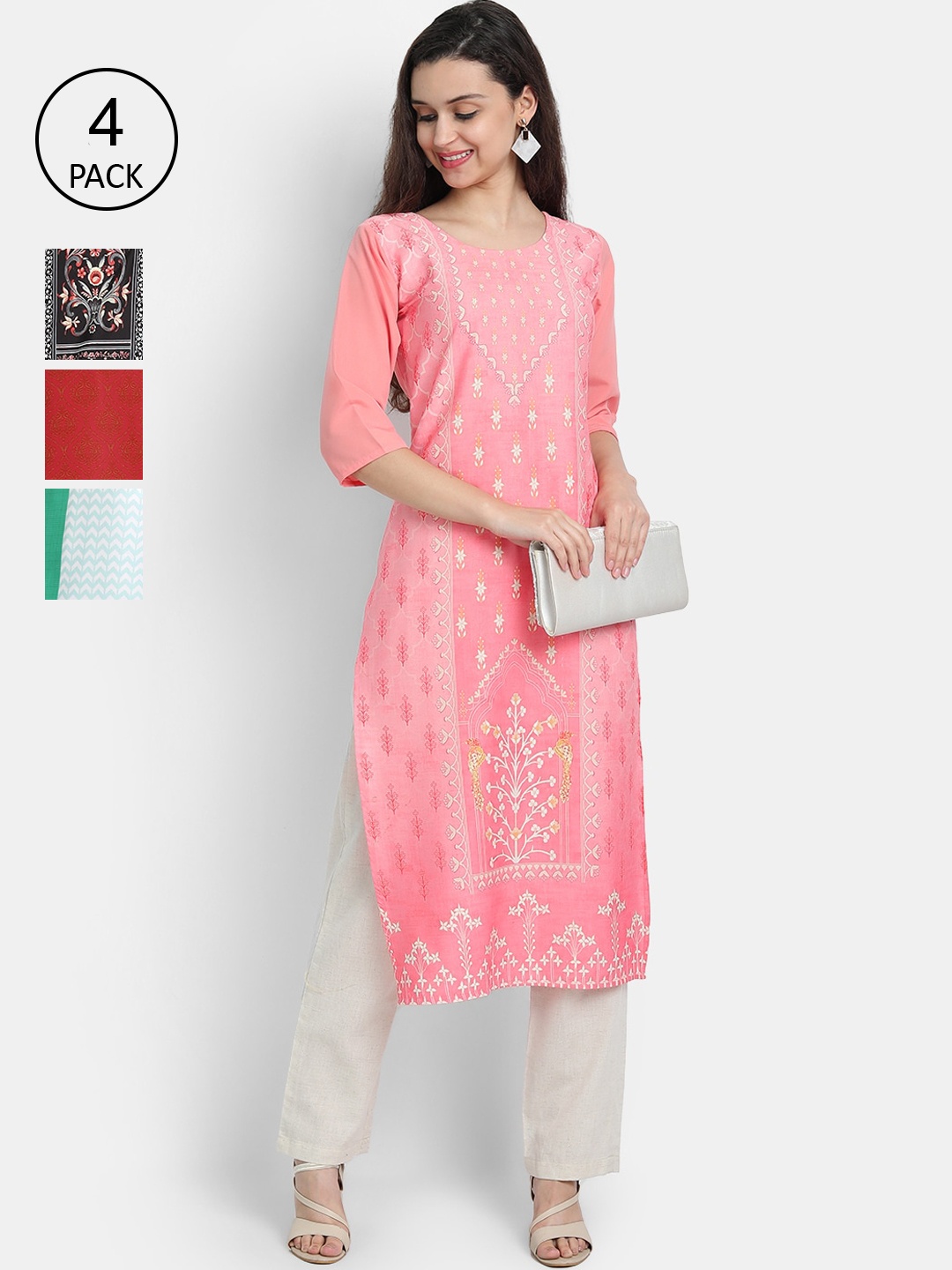 

Ethnic basket Women Pack of 4 Digital Printed Crepe Kurta, Pink