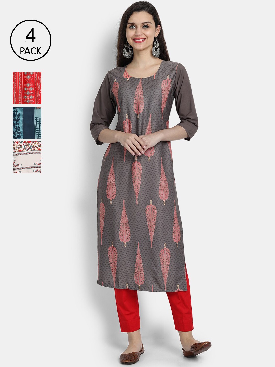 

Ethnic basket Women Multicoloured Set of 4 Ethnic Motifs Printed Crepe Kurta, Multi