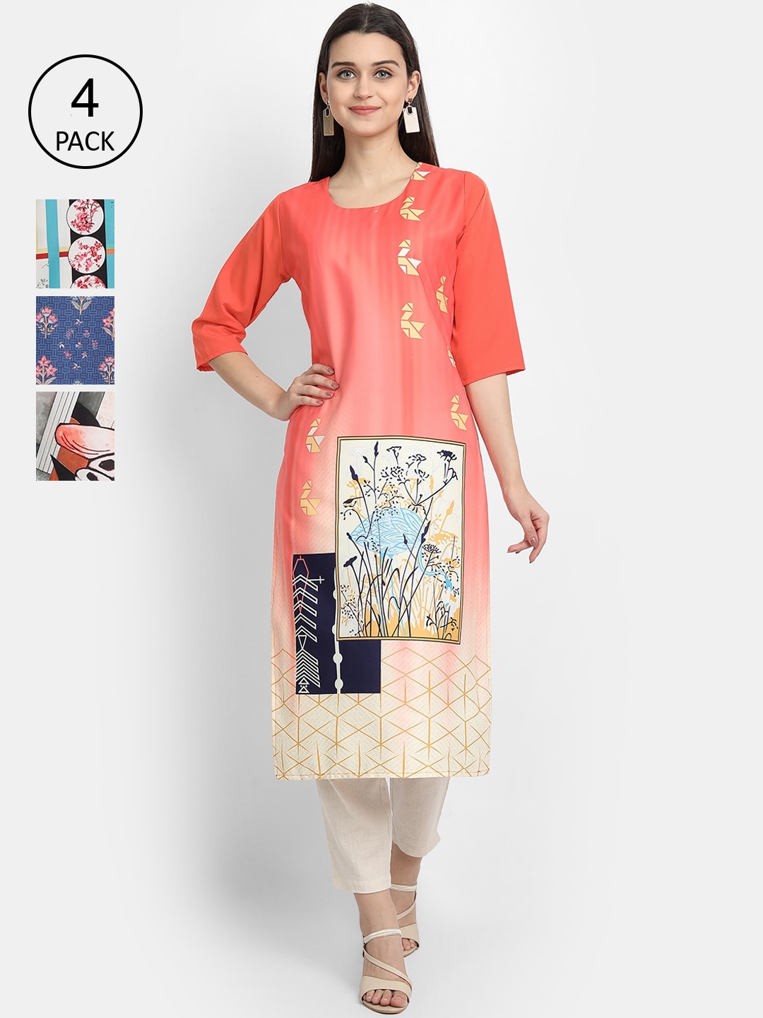 

Ethnic basket Women Multicoloured Quirky Printed Crepe Kurta, Multi
