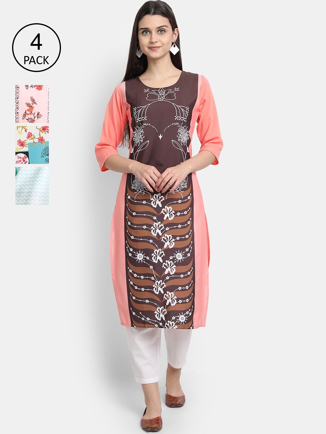 

Ethnic basket Women Pack of 4 Digital Printed Crepe Kurta, Blue