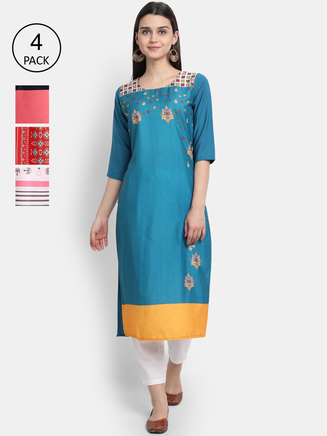 

Ethnic basket Women Pack Of 4 Digital Printed Crepe Kurta, Blue