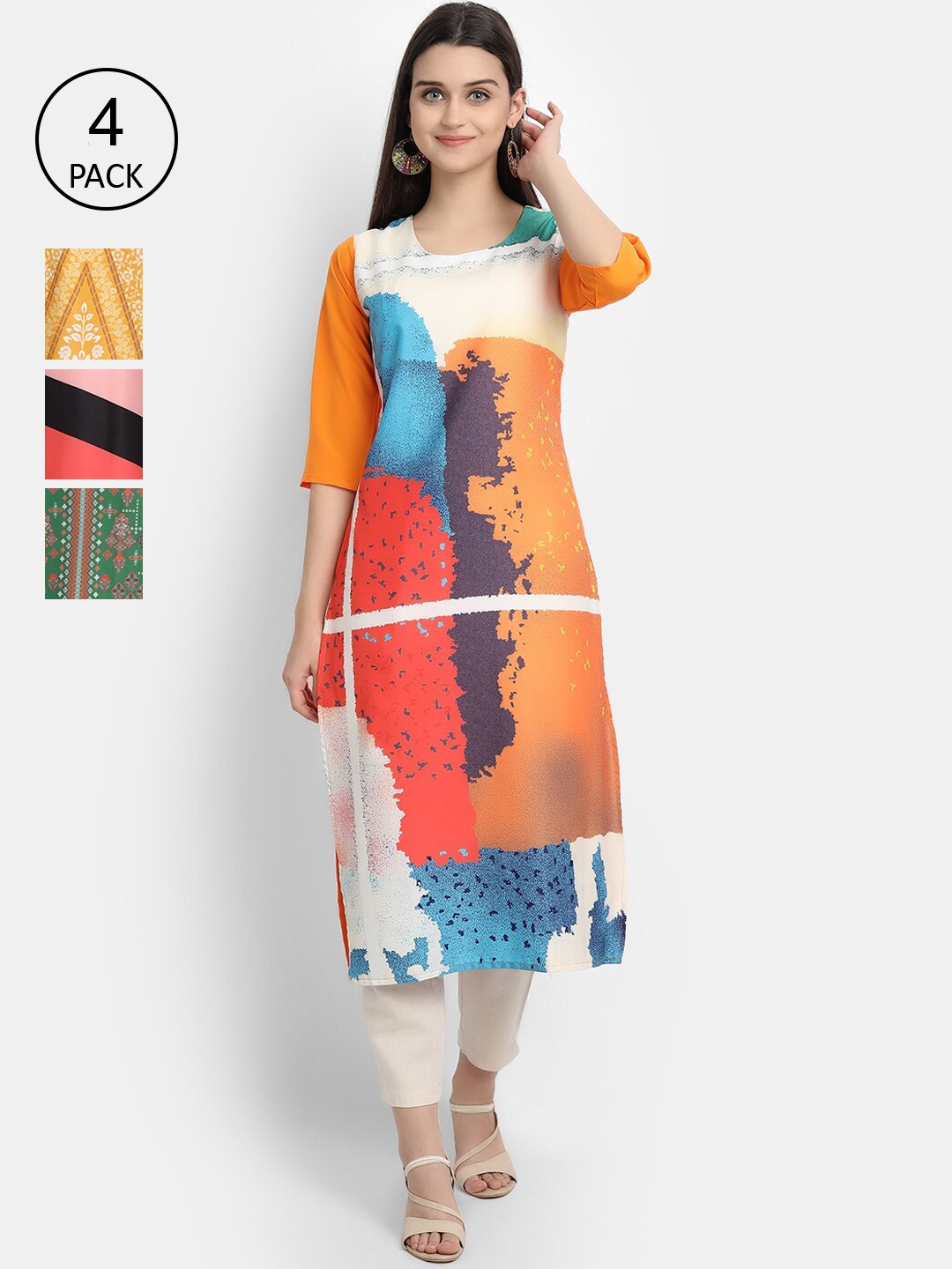 

Ethnic basket Women Pack of 4 Digital Printed Crepe Kurta, Yellow