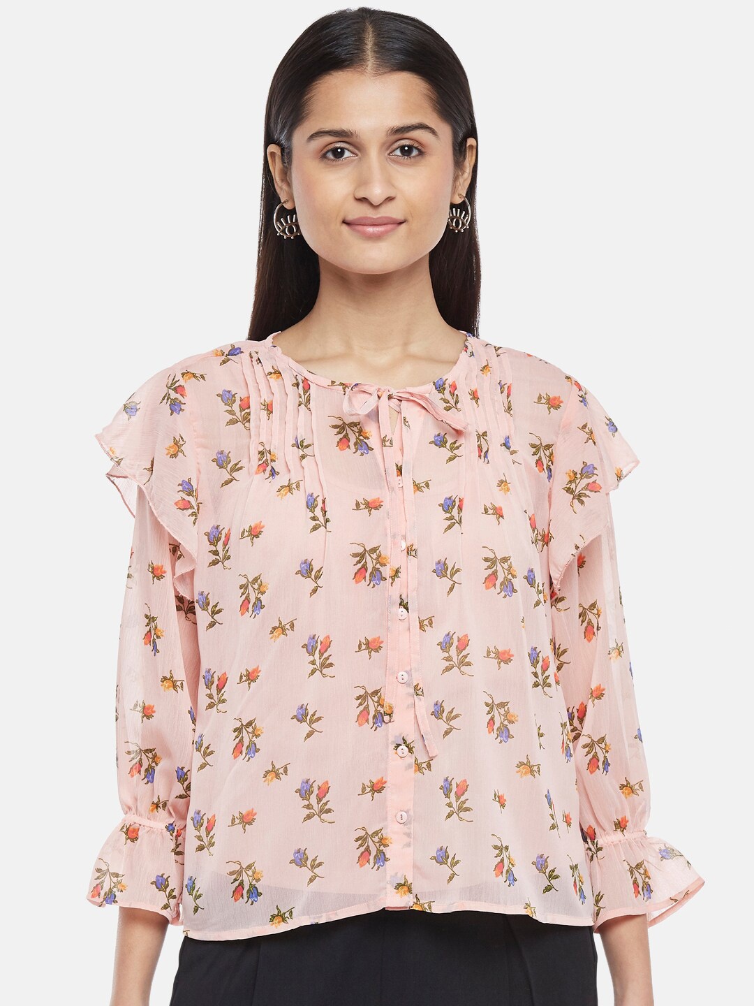 

Honey by Pantaloons Pink Floral Print Tie-Up Neck Top