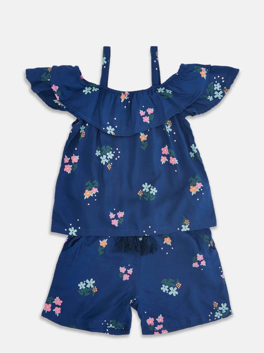 

Pantaloons Junior Girls Navy Blue Printed Top with Shorts