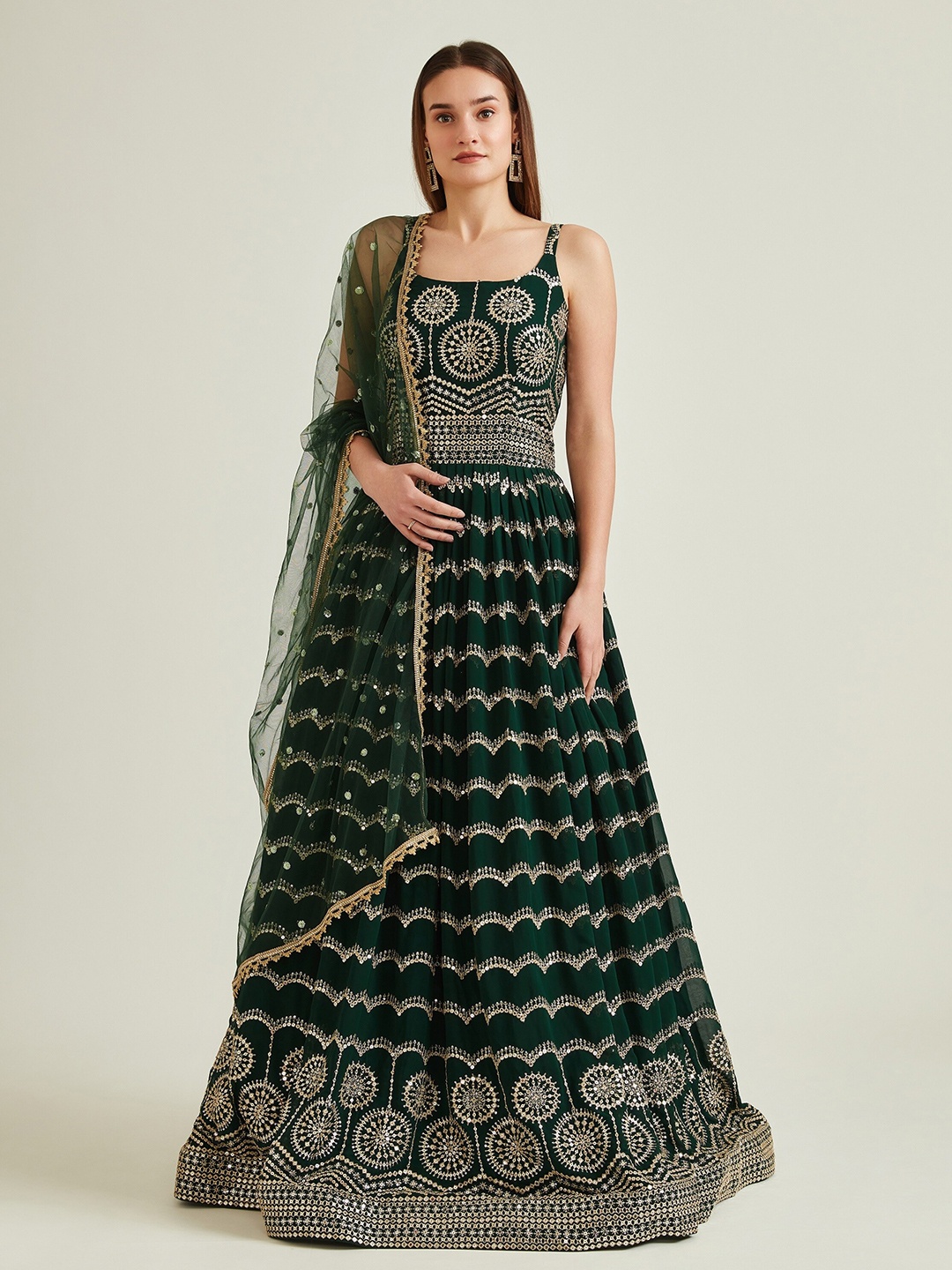 

Neerus Green Ethnic Motifs Georgette Ethnic Maxi Midi Dress