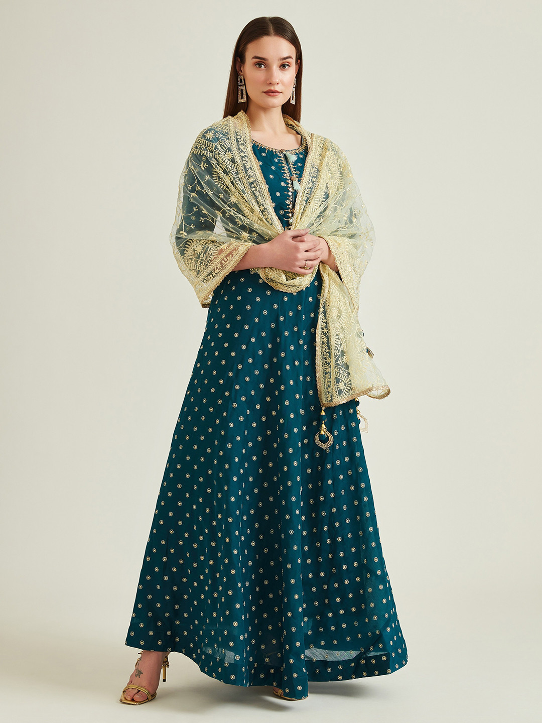 

Neerus Blue Ethnic Motifs Ethnic A-Line Maxi Dress