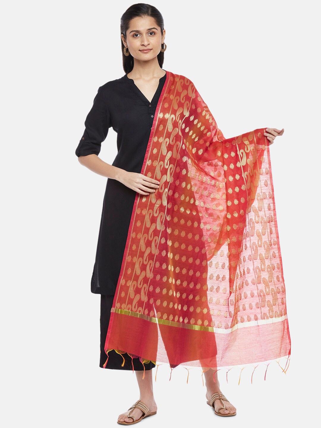 

RANGMANCH BY PANTALOONS Women Red & Gold-Toned Woven Design Dupatta