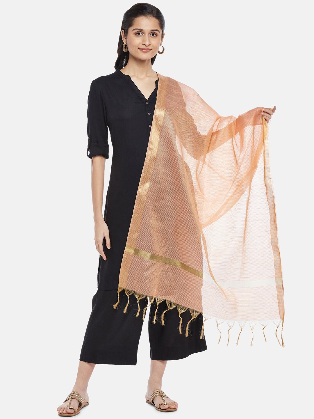 

RANGMANCH BY PANTALOONS Women Peach & Gold-Toned Woven Design Dupatta