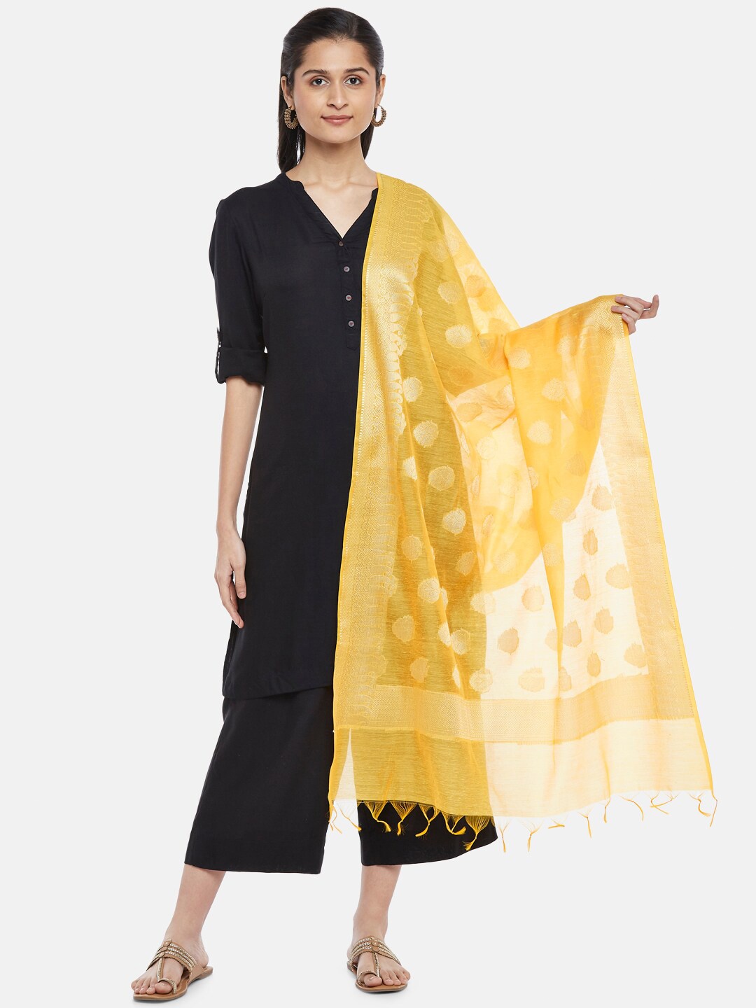 

RANGMANCH BY PANTALOONS Women Yellow & Gold-Toned Woven Design Dupatta