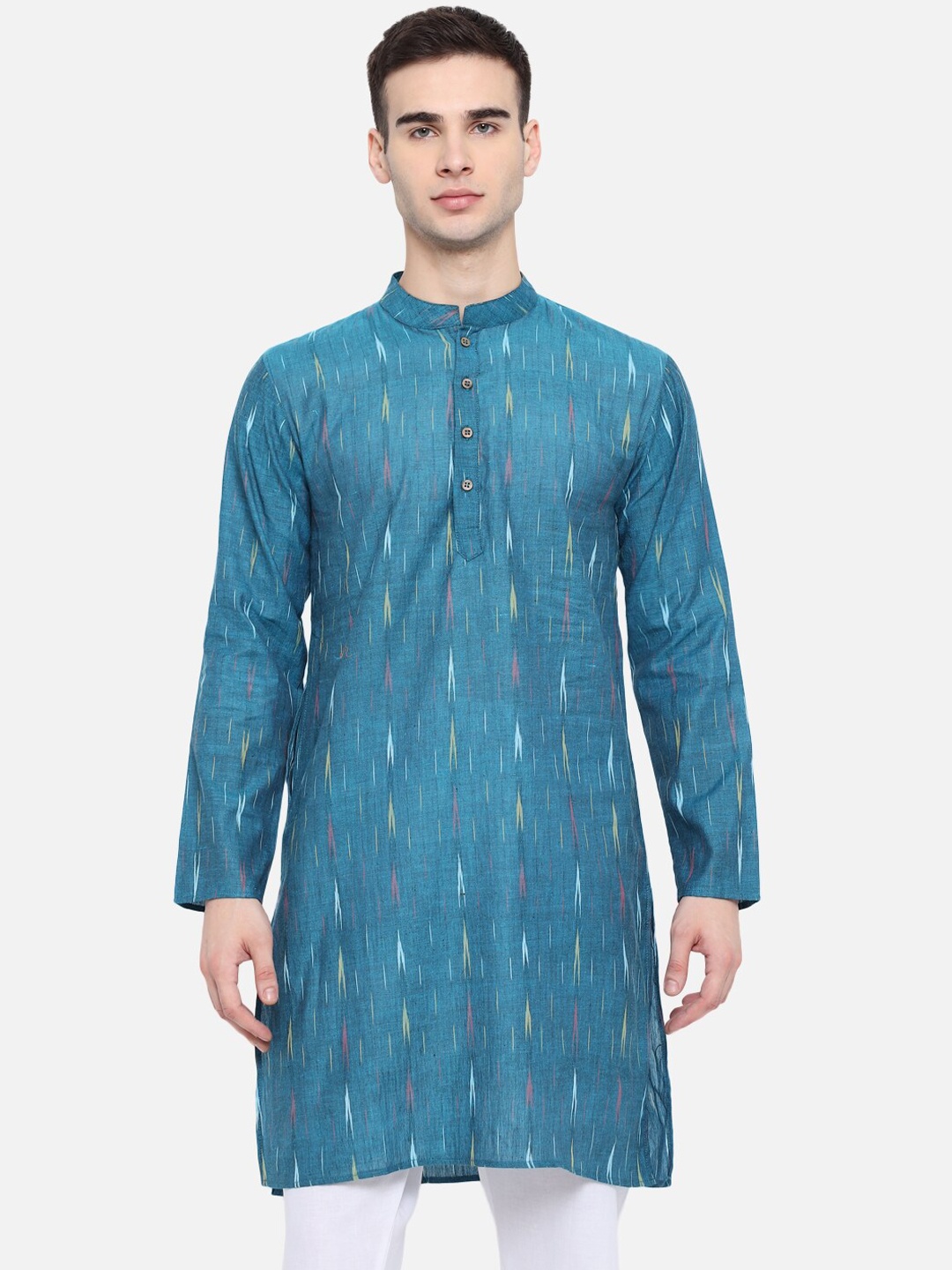 

Vastraa Fusion Men Teal Woven Design Cotton Kurta