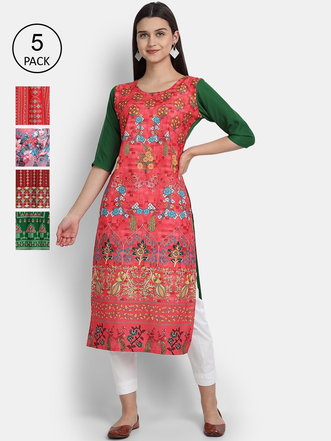 

Ethnic basket Women Pack Of 5 Straight Kurtas, Pink