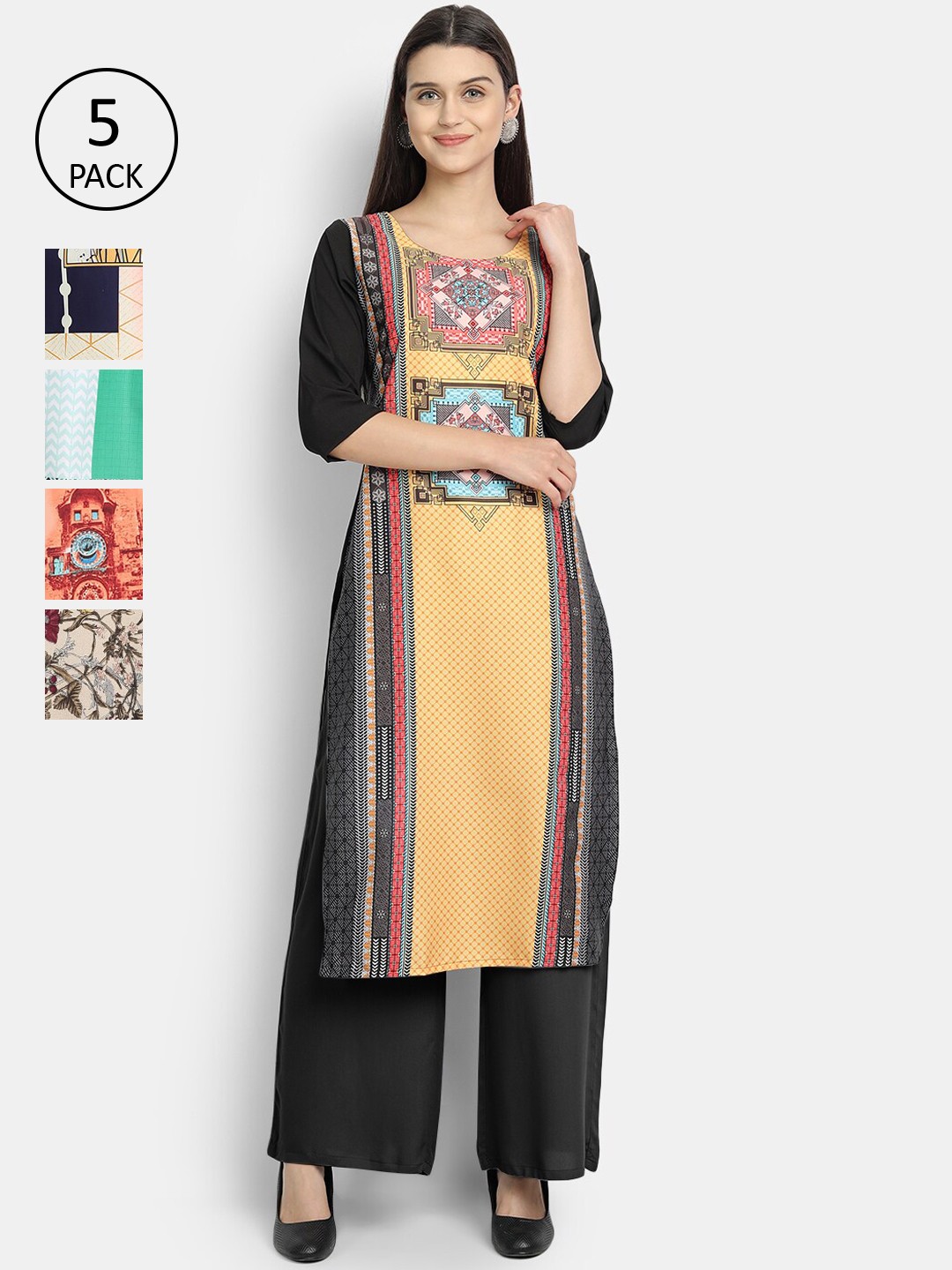 

Ethnic basket Women Multicoloured Quirky Printed Crepe Kurta, Multi