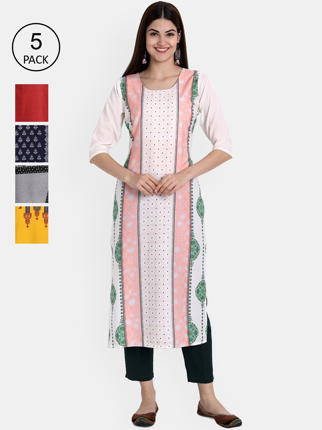 

Ethnic basket Women Pack of 5 Multicoloured Floral Printed Crepe Kurta, Multi