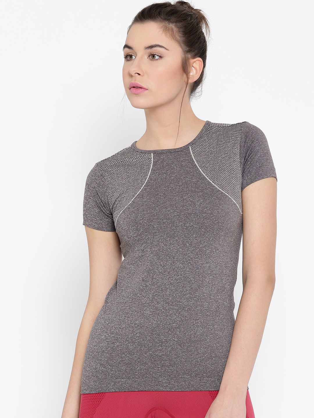 

Amante Women Grey Melange Solid Round Neck T-shirt