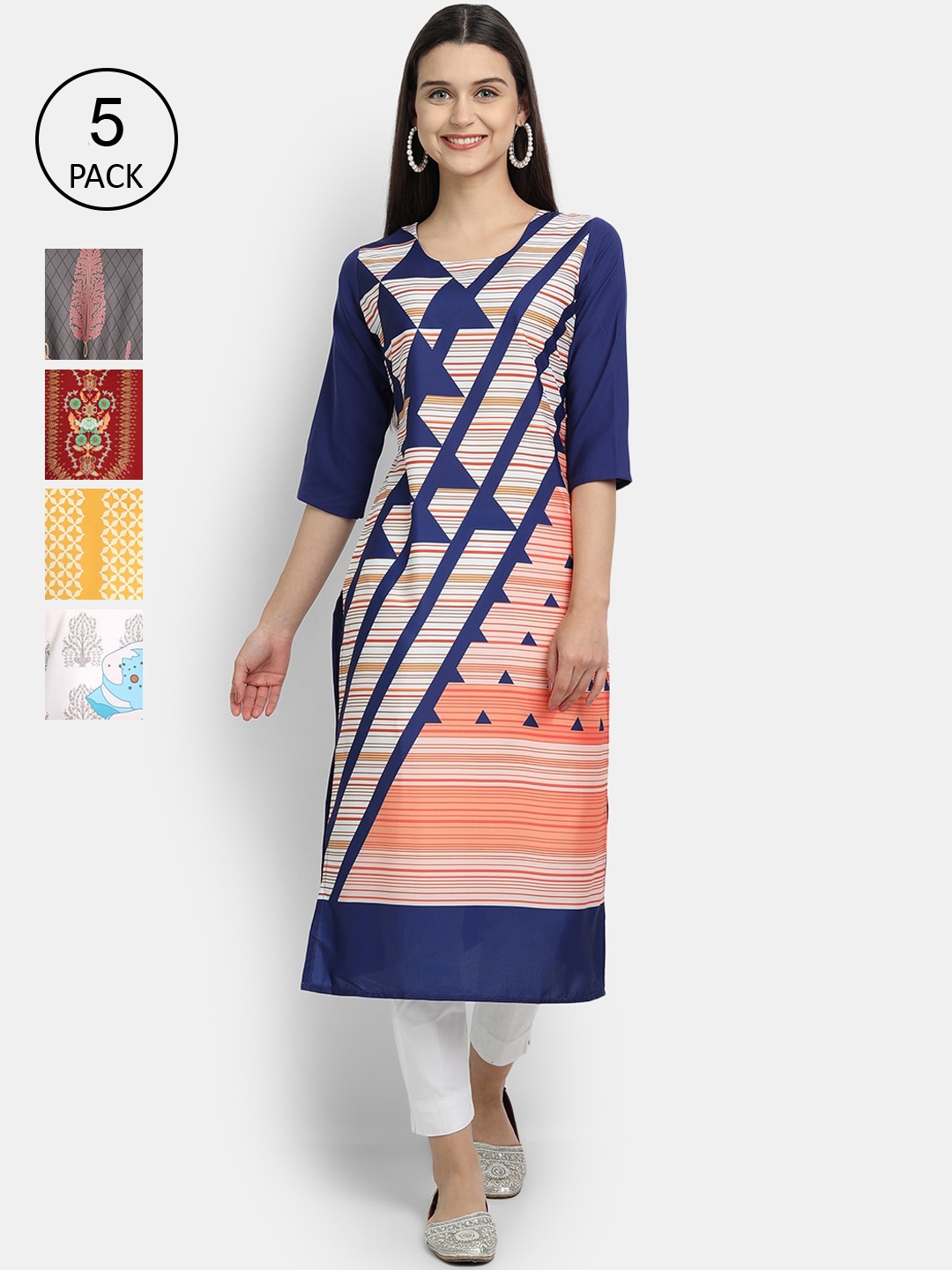 

Ethnic basket Women Pack Of 5 Straight Kurtas, Yellow