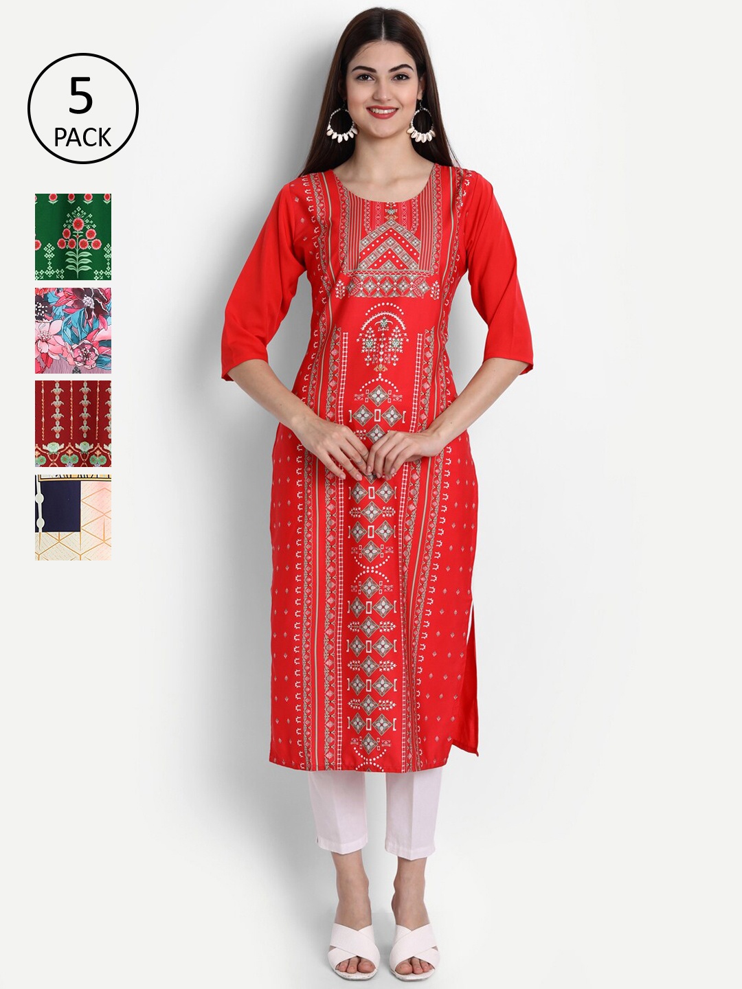 

Ethnic basket Women Multicoloured Quirky Printed Crepe Kurta, Multi