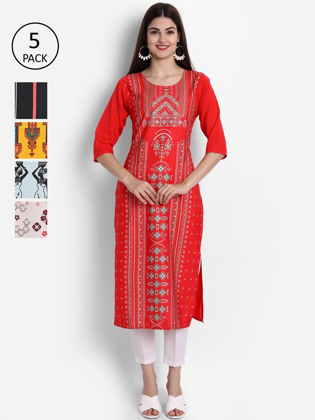 

Ethnic basket Women Multicoloured Quirky Printed Crepe Kurta, Multi