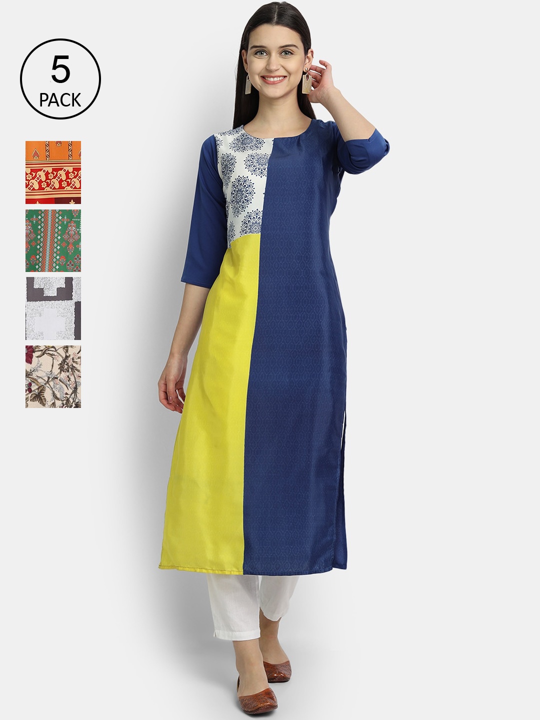 

Ethnic basket Women Pack of 5 Digital Printed Kurtas, Blue