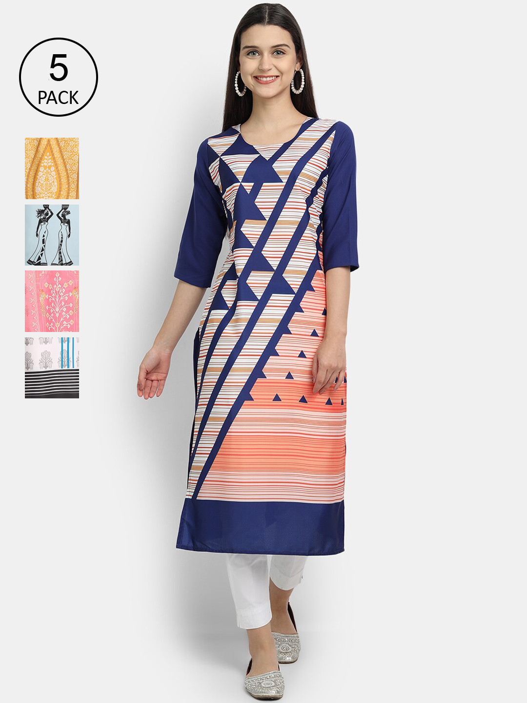 

Ethnic basket Pack Of 5 Printed Crepe Kurta, Pink
