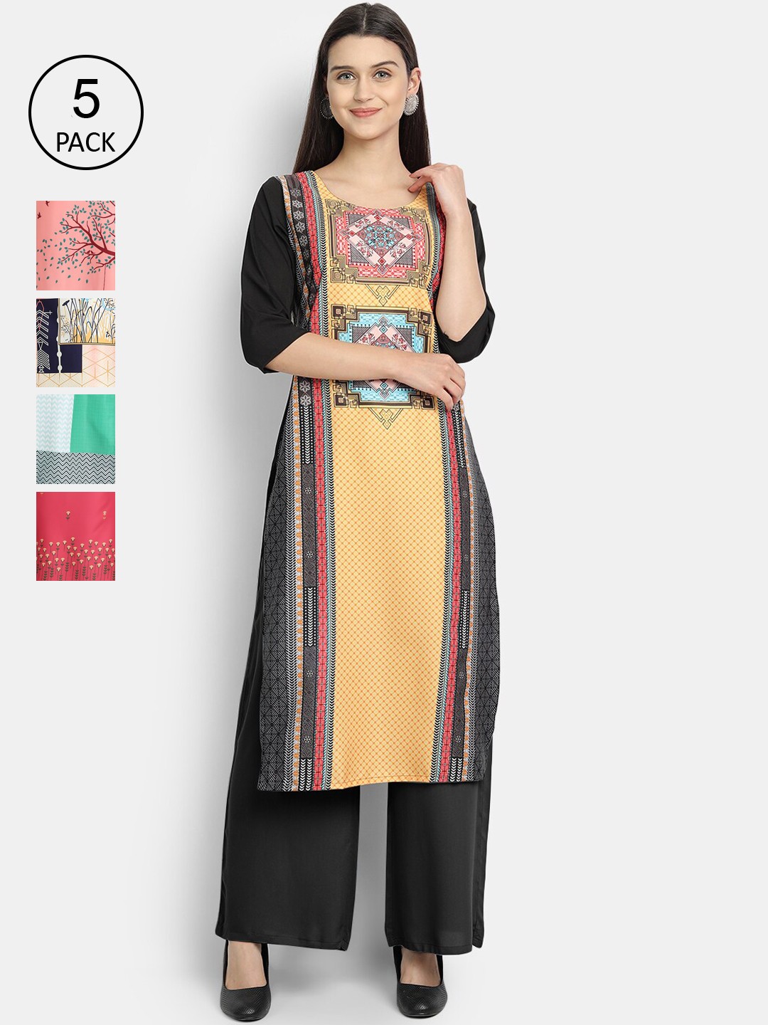 

Ethnic basket Women Multicoloured Ethnic Motifs Printed Thread Work Crepe Kurta, Multi