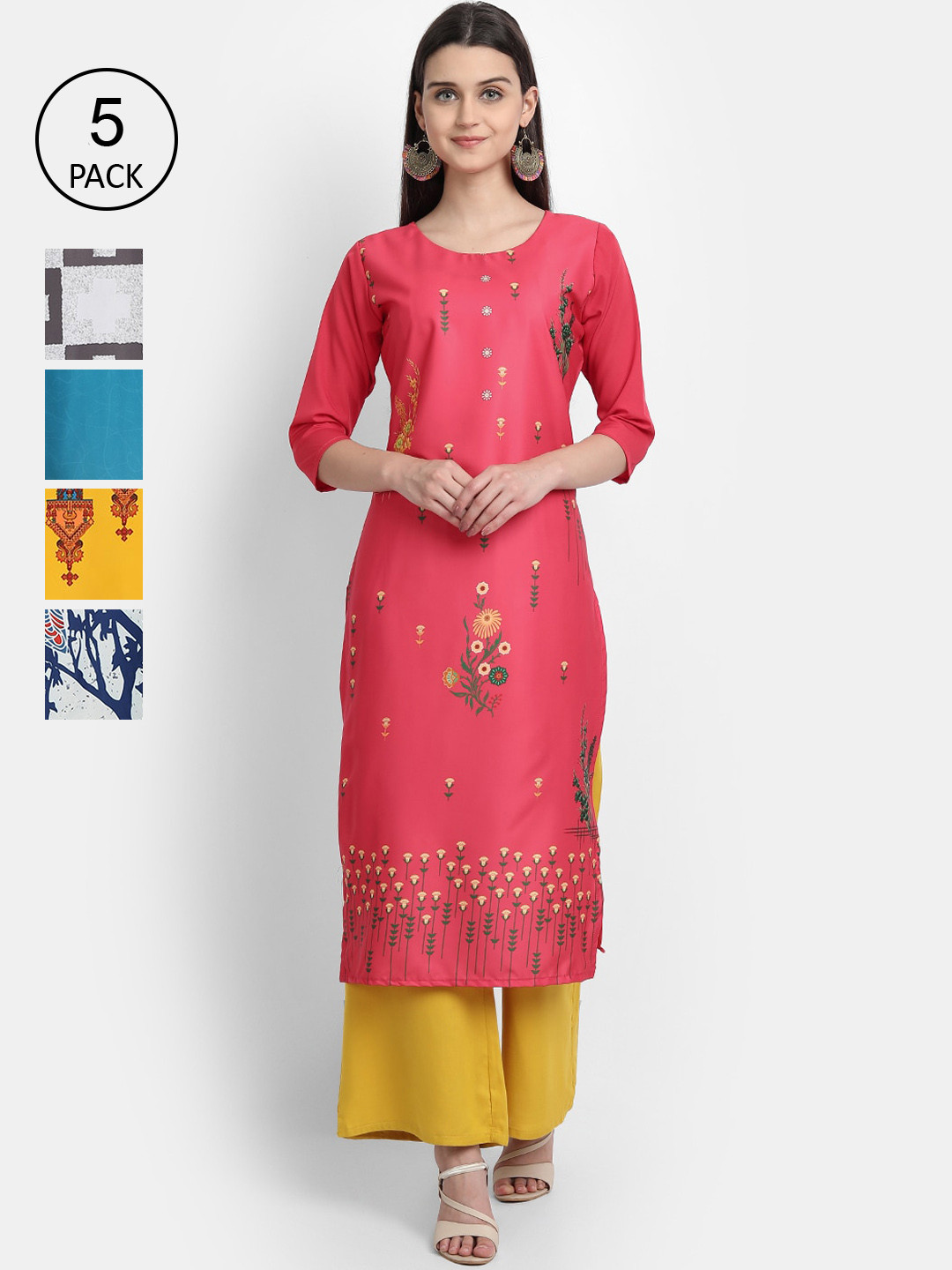 

Ethnic basket Women Multicoloured Set of 5 Floral Printed Crepe Kurta, Multi