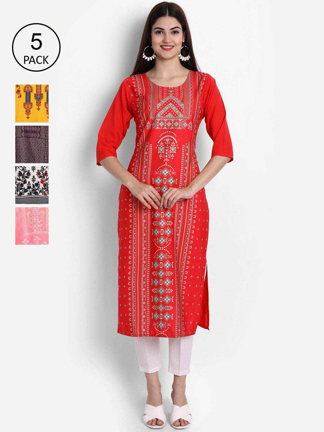 

Ethnic basket Women Multicoloured Ethnic Motifs Printed Chikankari Crepe Kurta, Multi