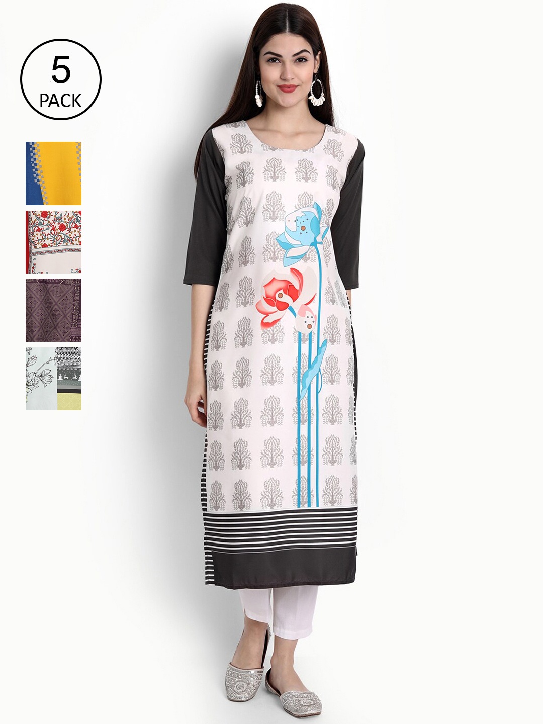 

Ethnic basket Women Multicoloured Set of 5 Floral Printed Crepe Kurta, Multi