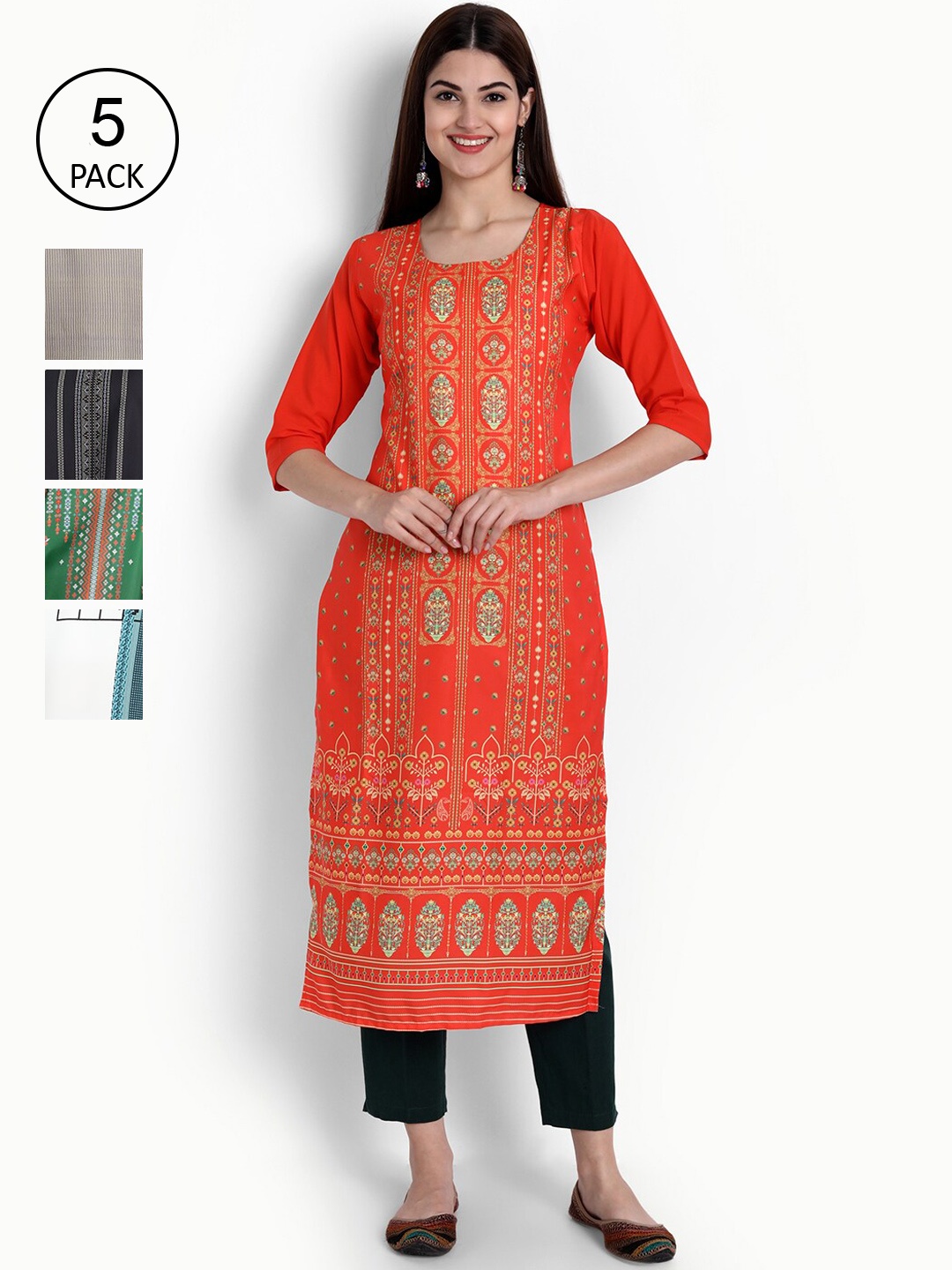 

Ethnic basket Women Multicoloured Ethnic Motifs Printed Patchwork Crepe Kurta, Multi