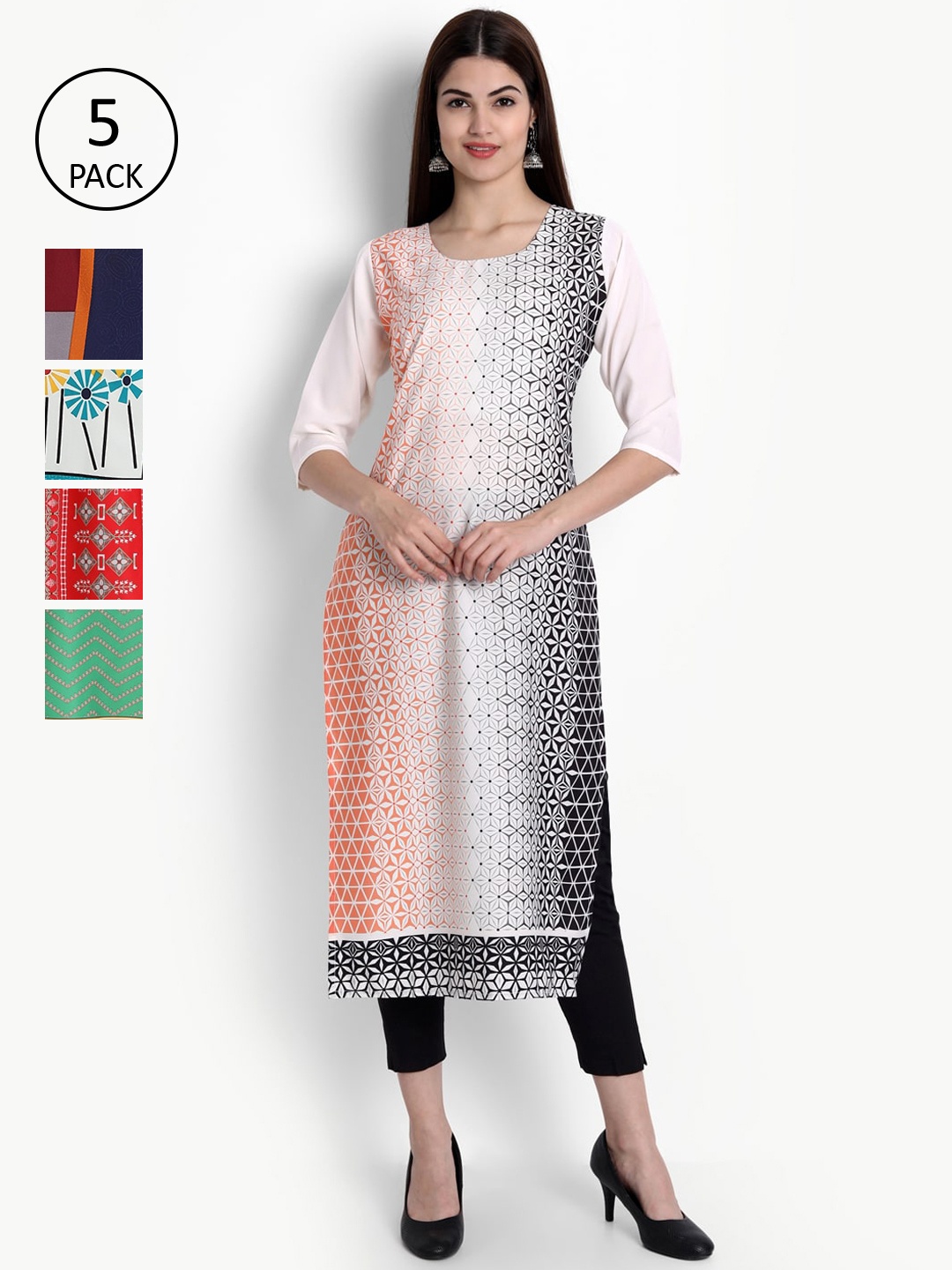 

Ethnic basket Women Pack of 5 Digital Printed Kurtas, Peach