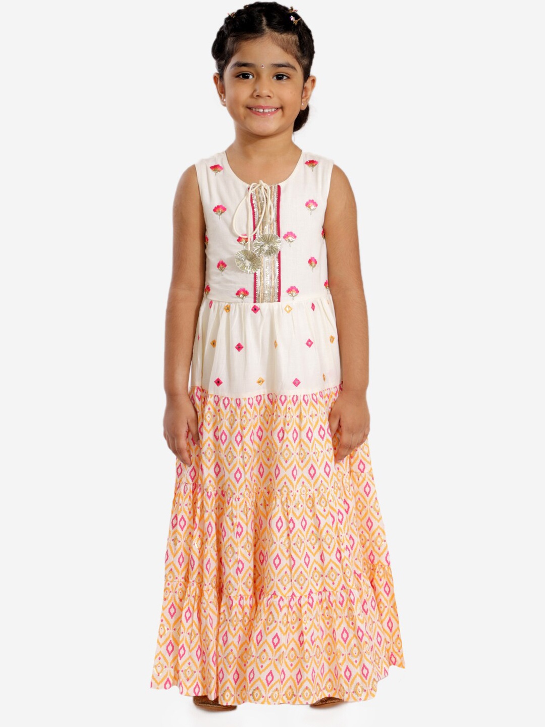 

LIL DRAMA Pink Floral Tie-Up Neck Cotton Maxi Dress