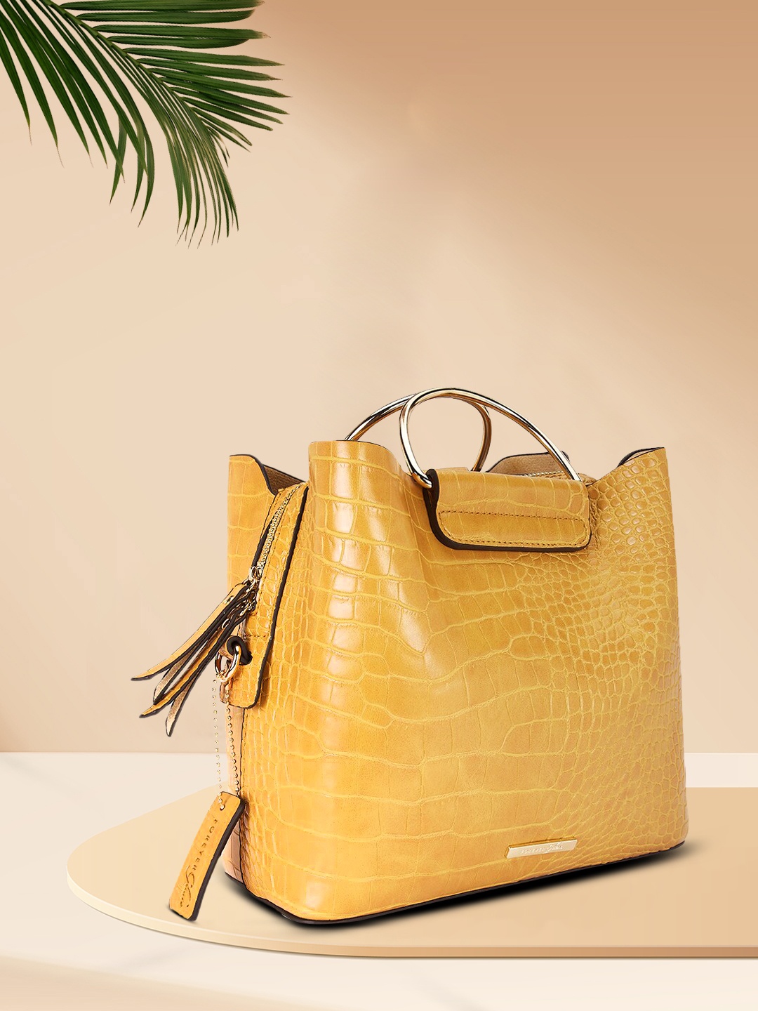 

Forever Glam by Pantaloons Tan Textured Structured Handheld Bag