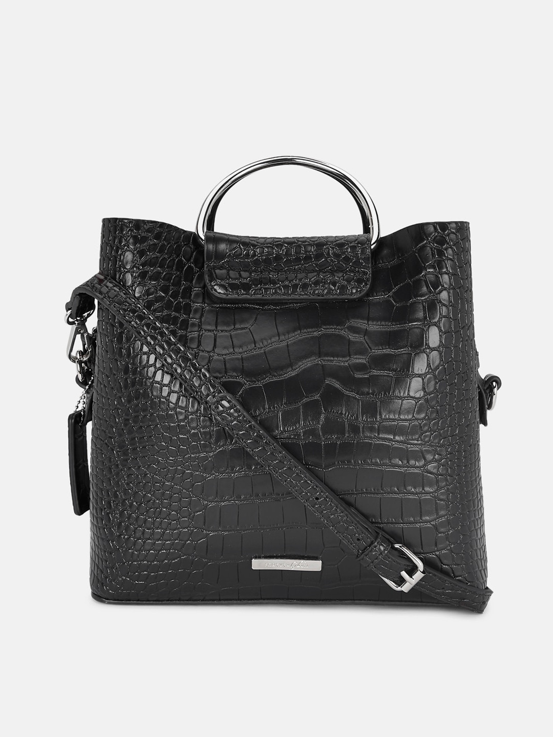 

Forever Glam by Pantaloons Black Animal Textured Structured Handheld Bag