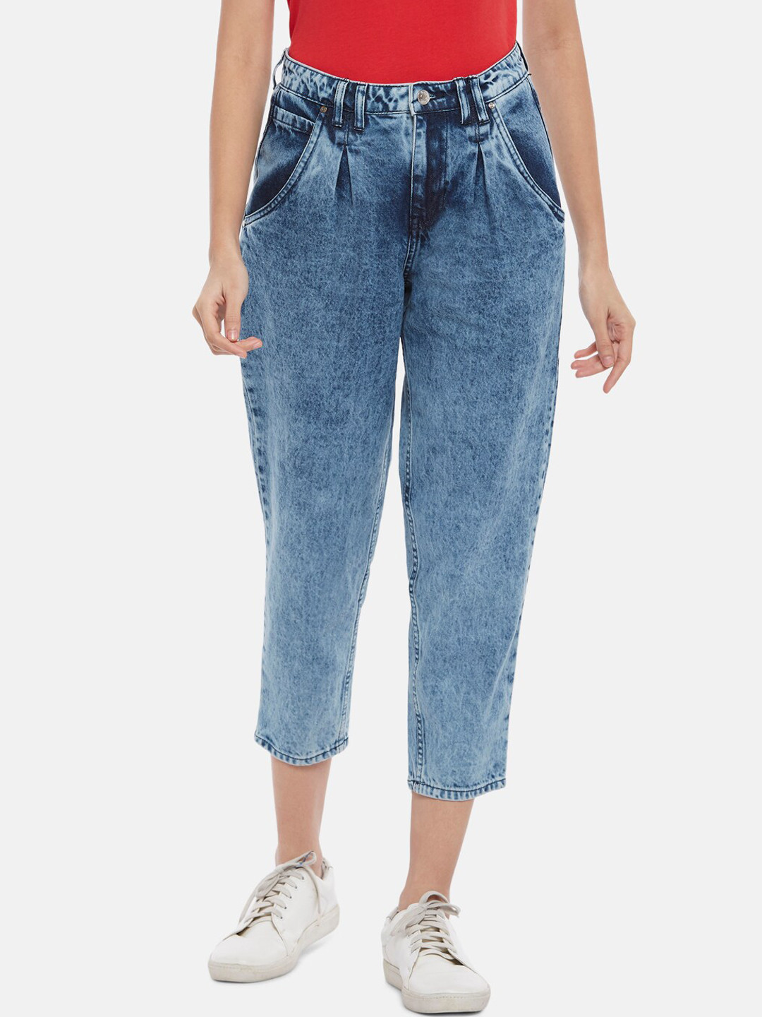 

People Women Blue Carrot Slim Fit High-Rise Heavy Fade Jeans