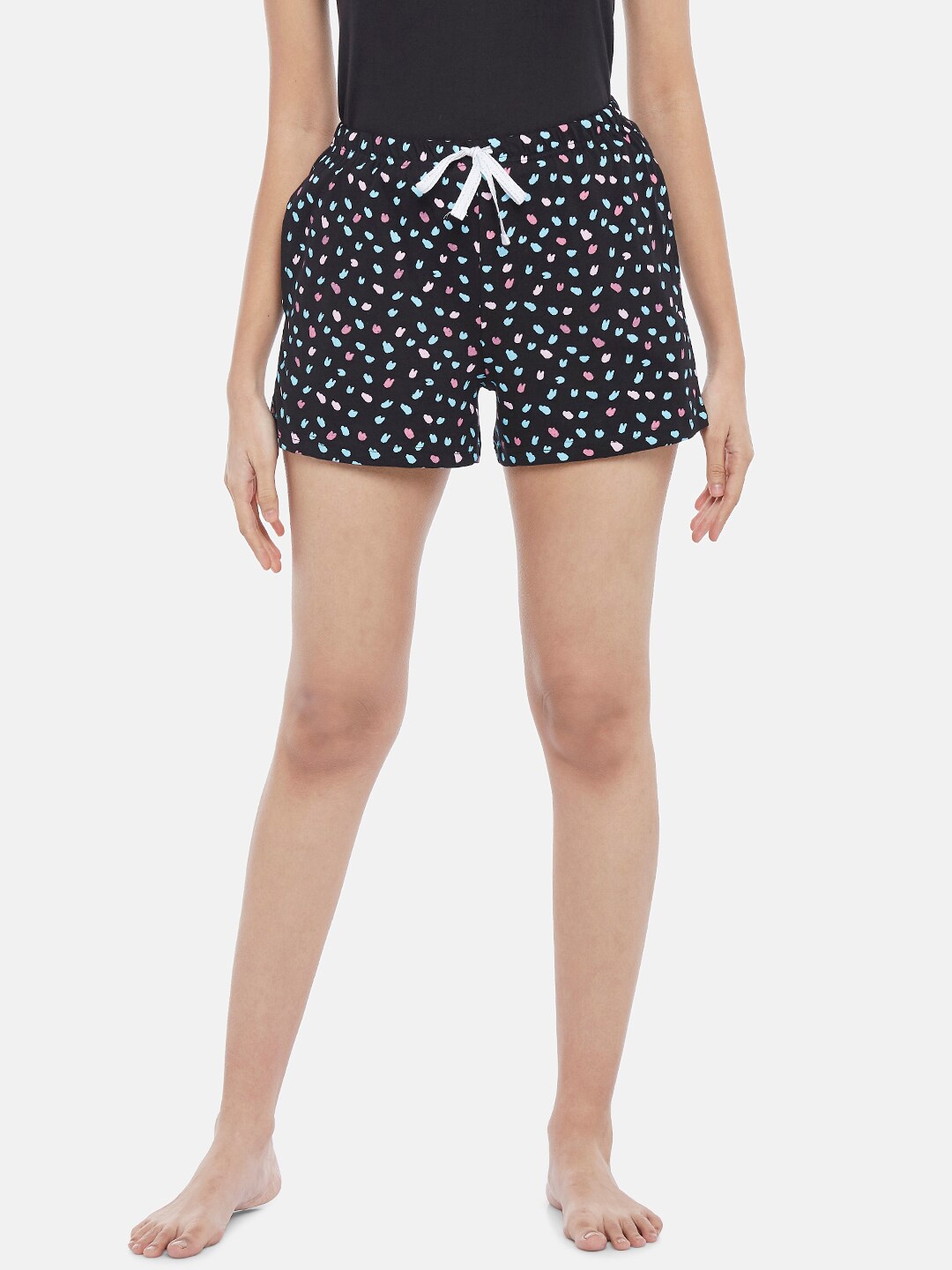 

Dreamz by Pantaloons Women Black Printed Cotton Lounge Shorts