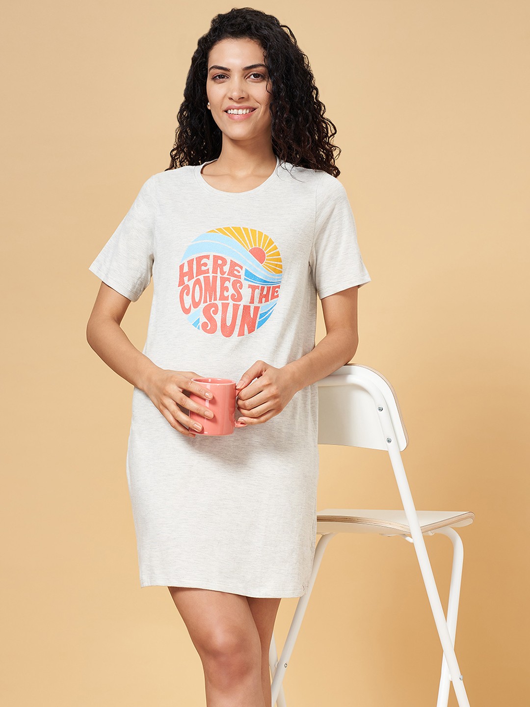 

People Beige Printed Nightdress