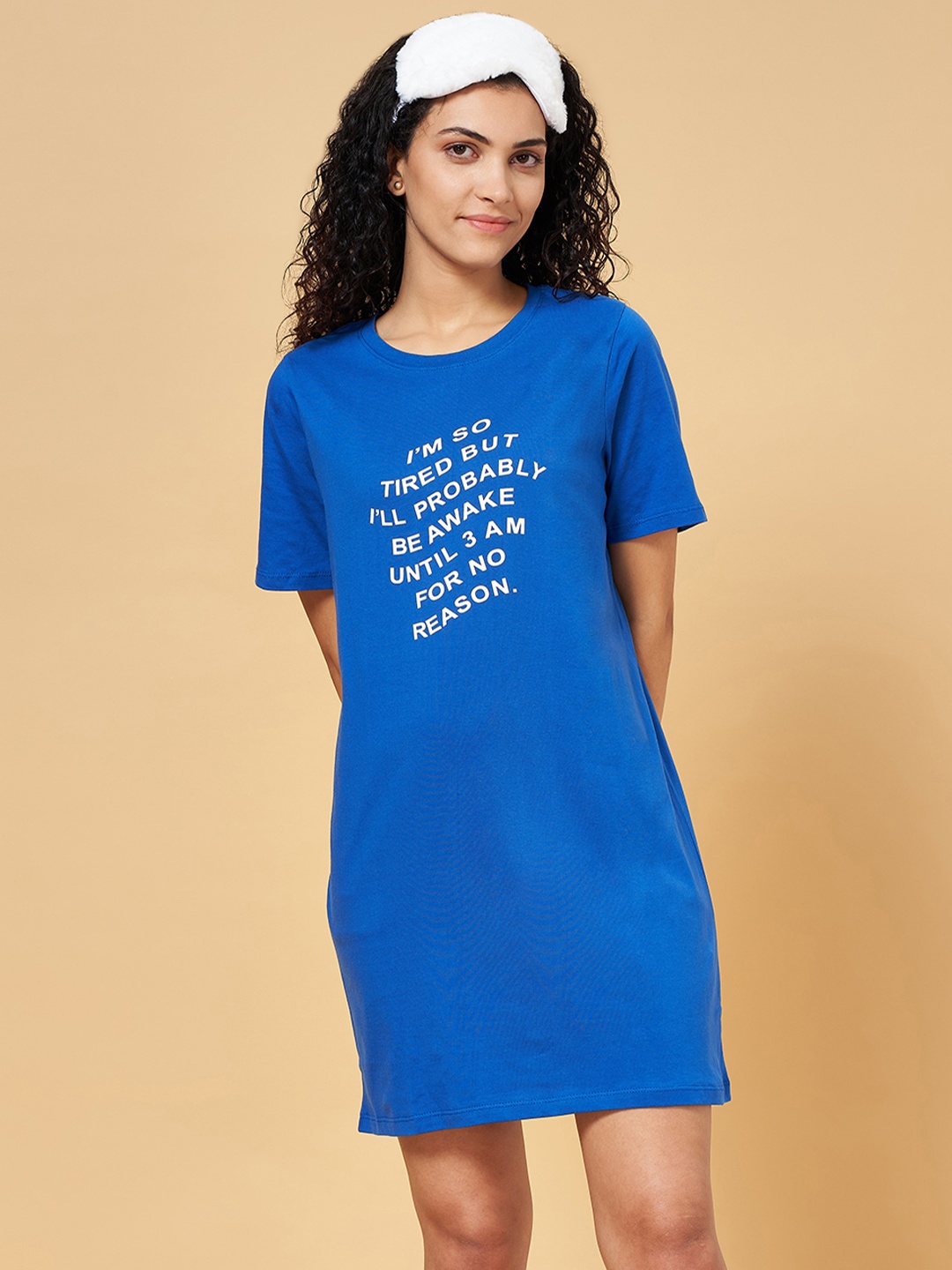 

People Blue Printed Cotton Nightdress