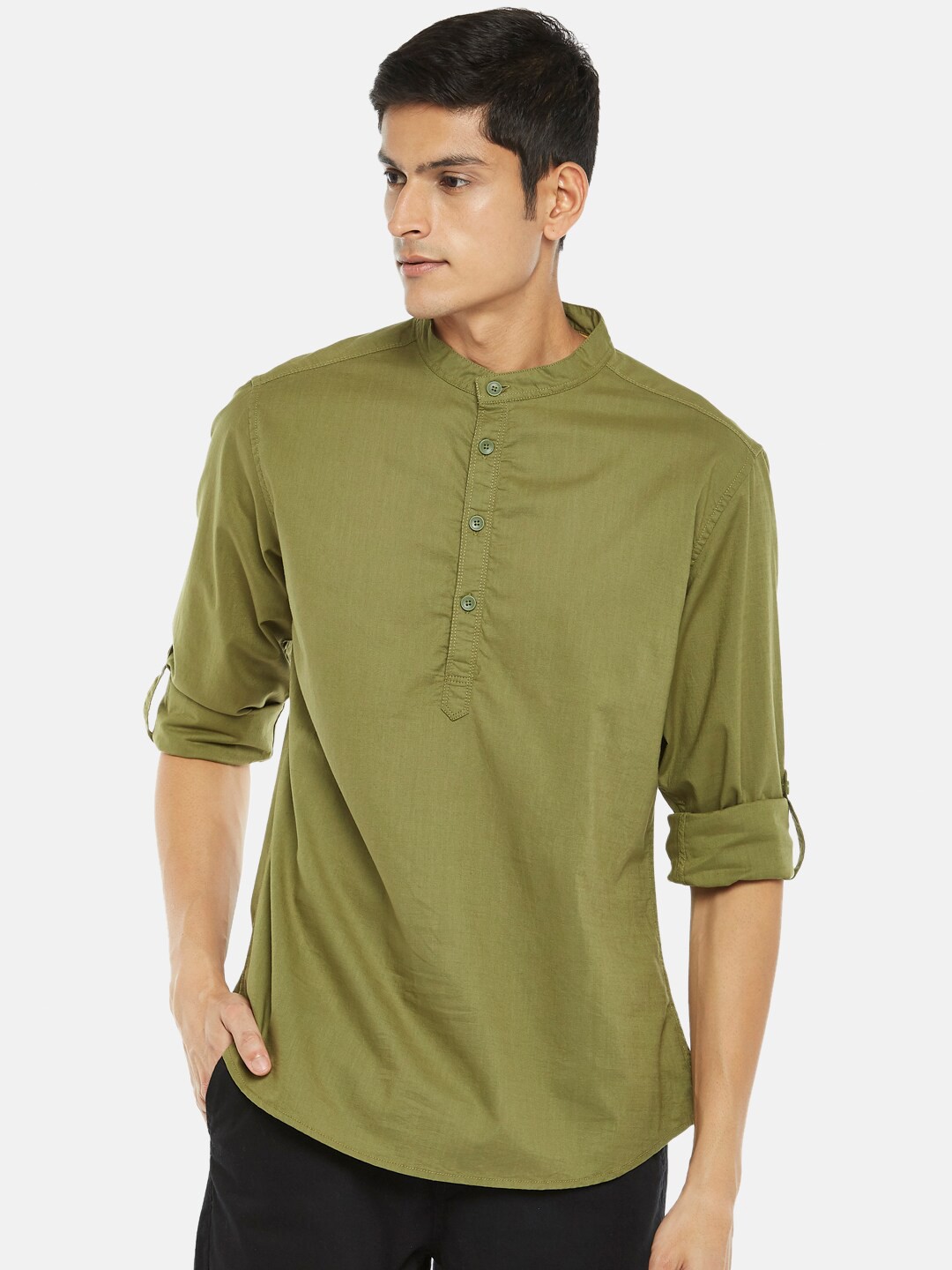 

Urban Ranger by pantaloons Men Olive Green Cotton Casual Shirt