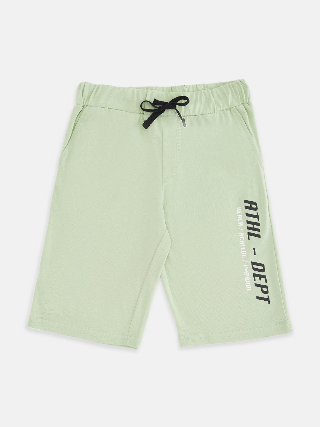 

Pantaloons Junior Boys Olive Green Typography Printed Pure Cotton Shorts