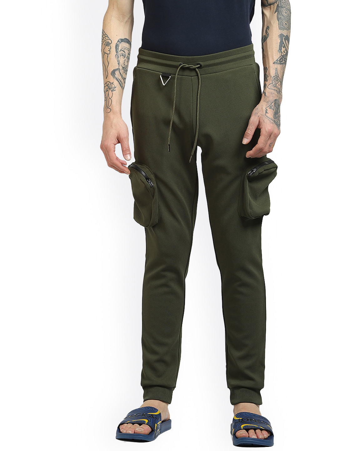 

Jack & Jones Men Olive Green Solid Track Pants
