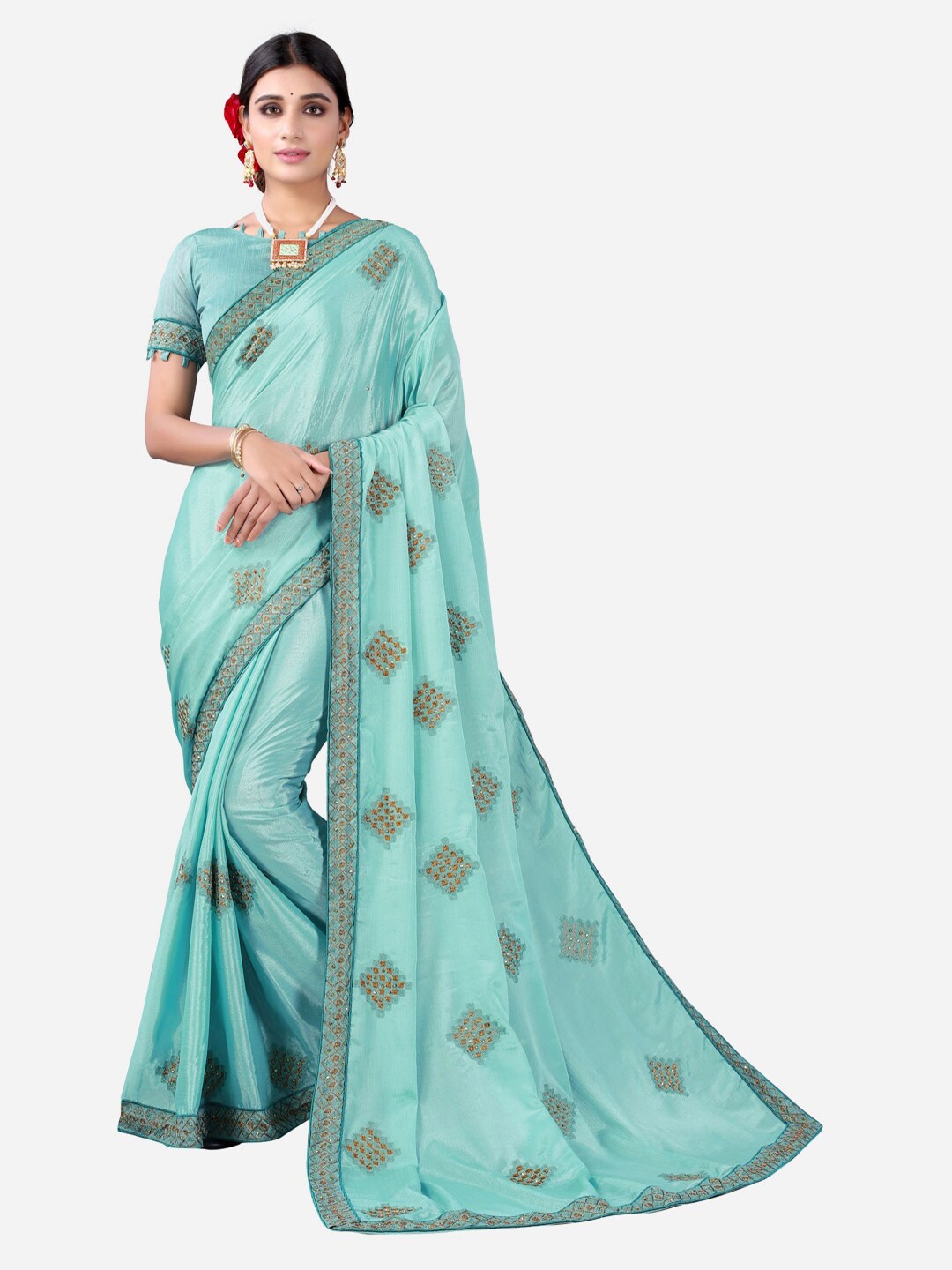 

SIRIL Blue Embellished Saree