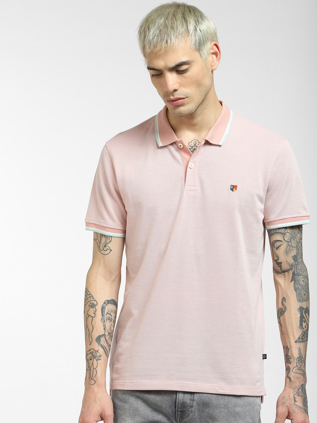 

Jack & Jones Men Pink Polo Collar T-shirt