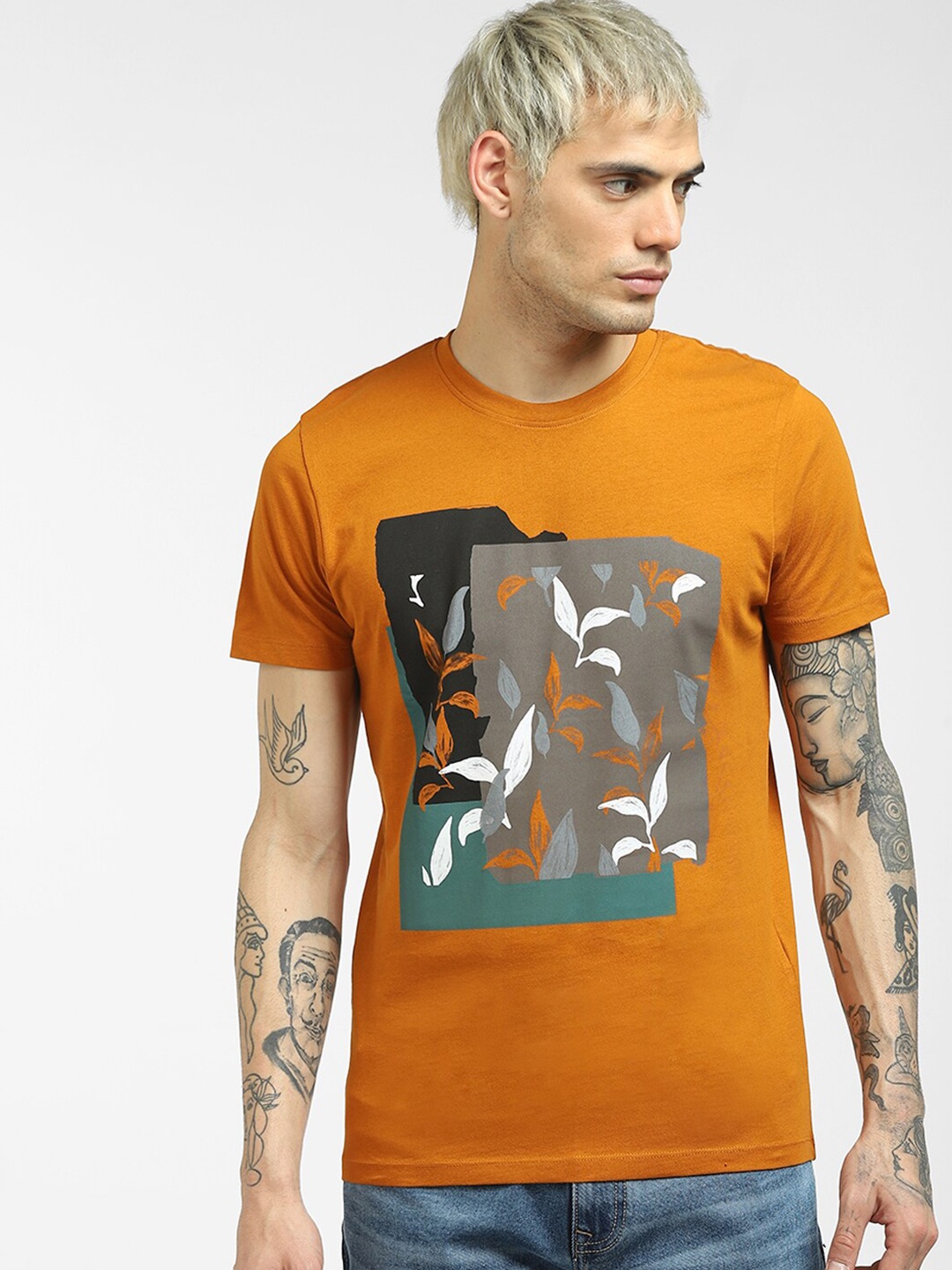 

Jack & Jones Men Brown Printed Cotton T-shirt