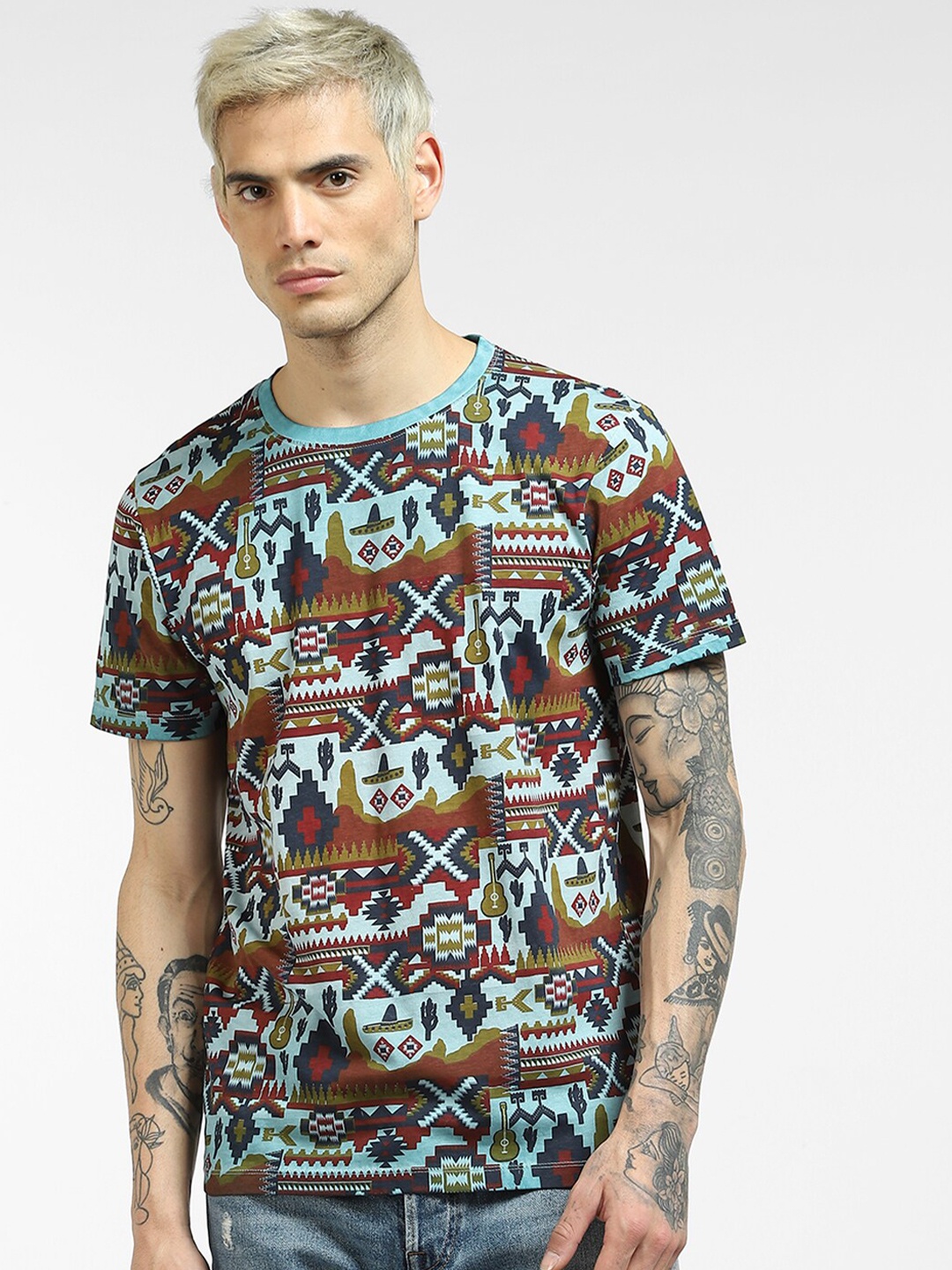

Jack & Jones Men Blue Printed Bohemian T-shirt