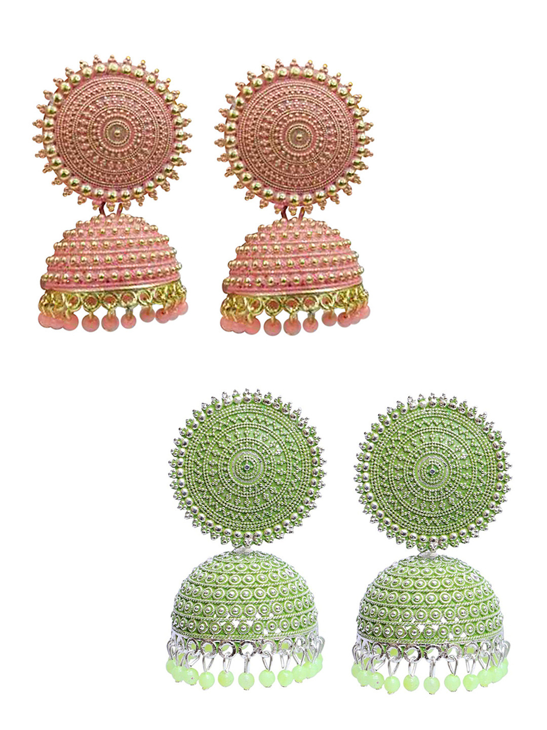 

Vembley Green & Peach-Coloured Set of 2 Jhumkas Earrings