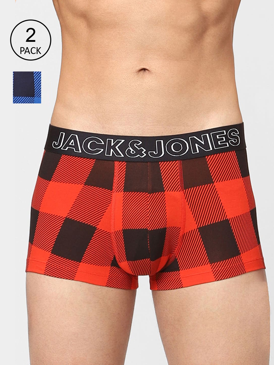 

Jack & Jones Men Pack Of 2 Checked Cotton Trunks 116799101, Red