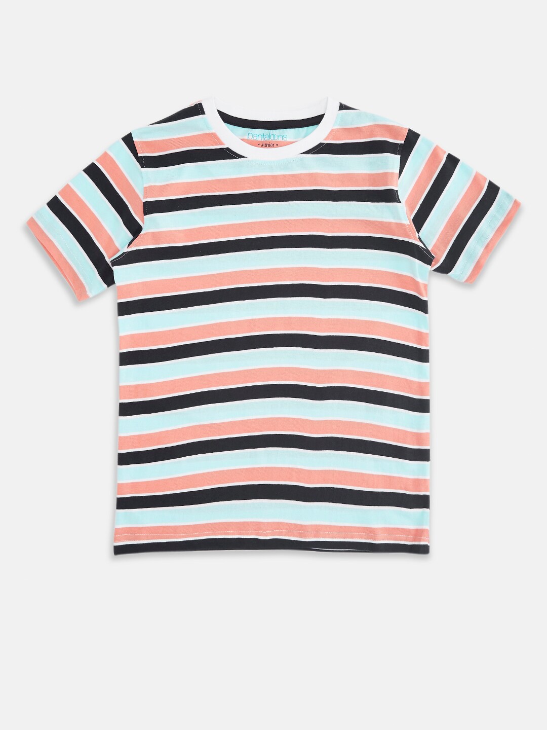 

Pantaloons Junior Boys Peach-Coloured & Navy Blue Striped Pure Cotton T-shirt