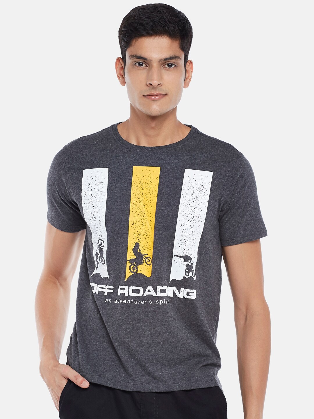 

Urban Ranger by pantaloons Men Grey Printed Slim Fit Cotton T-shirt