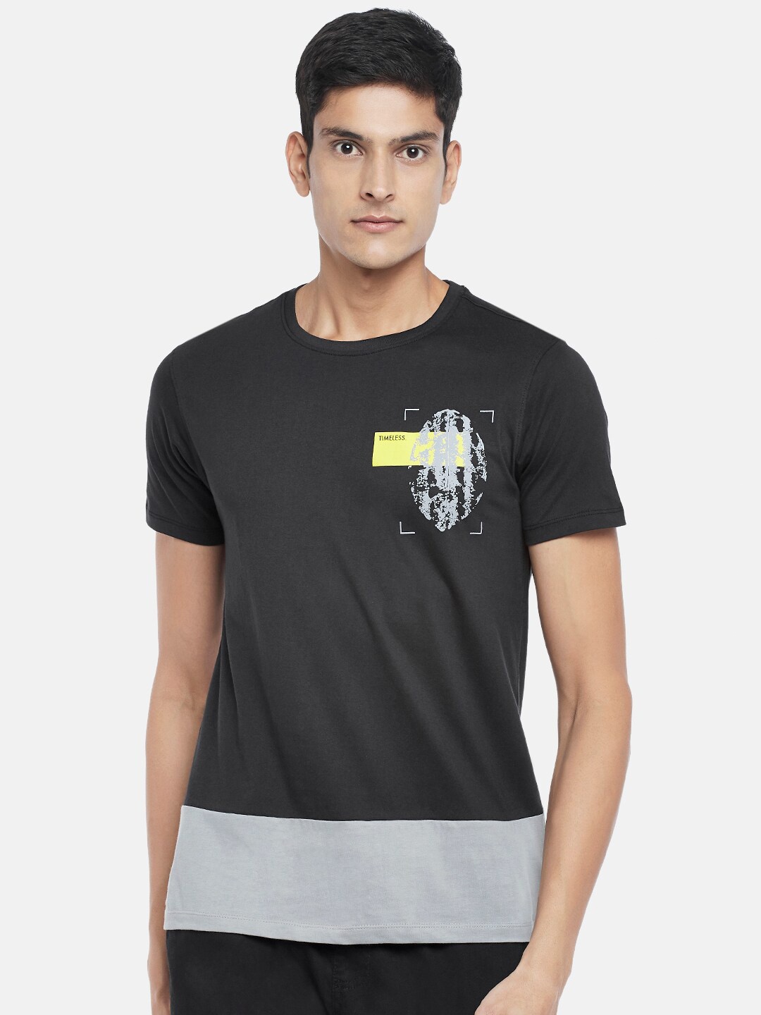 

Urban Ranger by pantaloons Men Black Printed Slim Fit Pure Cotton T-shirt
