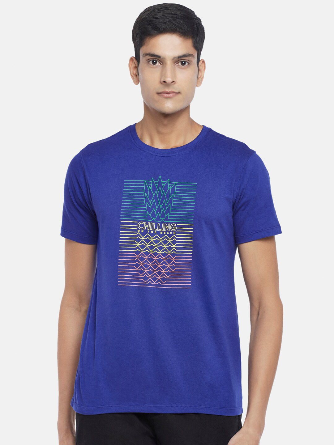 

Urban Ranger by pantaloons Men Blue Printed Slim Fit T-shirt